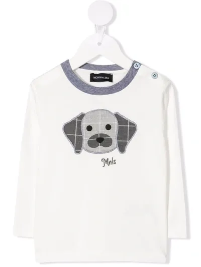 Monnalisa Babies' Dog-print Long-sleeve Top In 白色