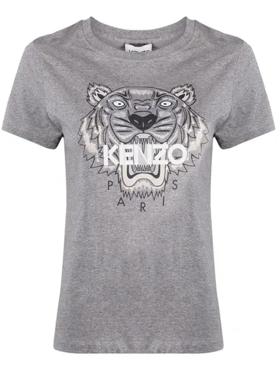 Kenzo Tiger-print Short-sleeved T-shirt In Dove Grey