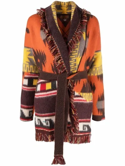 Alanui Icon Over The Andes Cashmere Cardigan In Orange