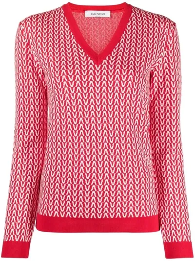 Valentino Vlogo Intarsia-knit Jumper In Rot