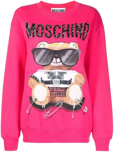 Moschino Mixed Teddy Bear Cotton Sweatshirt In White