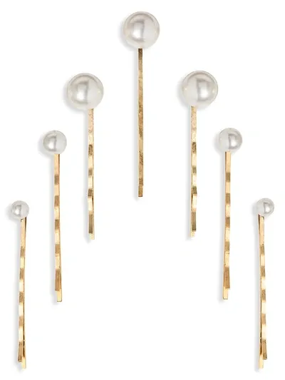 Jennifer Behr Perla Set Of Seven Faux Pearl-embellished Gold-tone Hair Slides