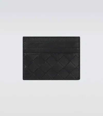 Bottega Veneta Intrecciato Leather Card Holder In Black Silver