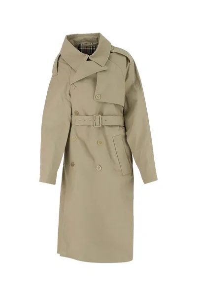 Balenciaga Asymmetric Cotton Drill Trench Coat In Neutral