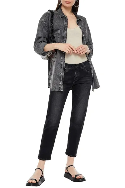 Ag Ex-boyfriend Slim Cropped Boyfriend Jeans In Charcoal