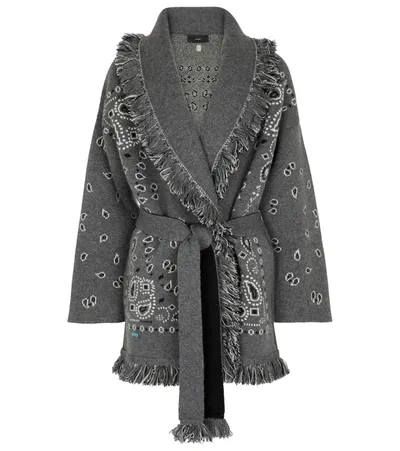 Alanui Bandana Cashmere-blend Jacquard Wrap Cardigan In Grey