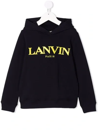 Lanvin Enfant Logo-print Cotton Hoodie In Blue