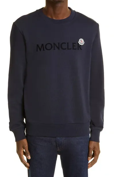 Moncler Logo Patched Ribbed Sweatshirt In Blue