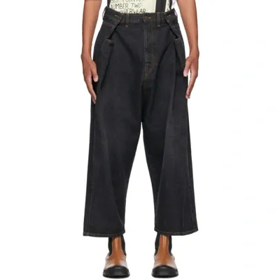 Loewe Drop-seat Button-side Cropped Wide-leg Jeans In Black