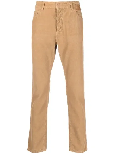 Palm Angels Slim Leg Corduroy Logo Trousers In Beige