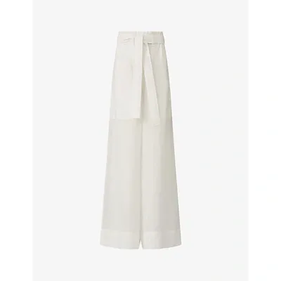 Joseph Womens Off White Taika High-waisted Wide-leg Ramie Cotton Trousers 6