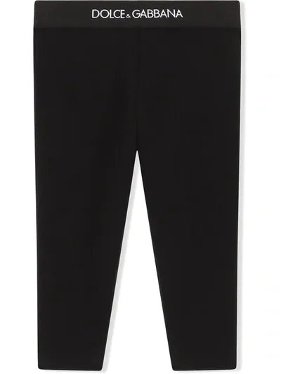 Dolce & Gabbana Babies' Interlock Leggings With Branded Elastic In Black