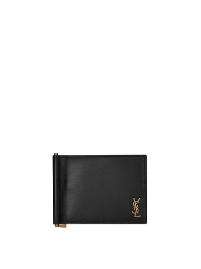 Saint Laurent Tiny Monogram Bill Clip Wallet In Black