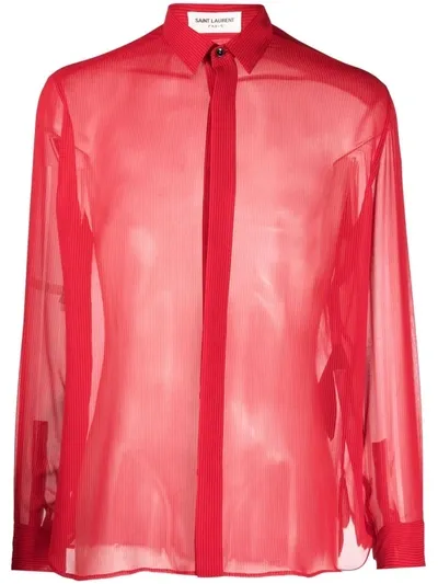 Saint Laurent Sheer Long-sleeve Shirt In Rot