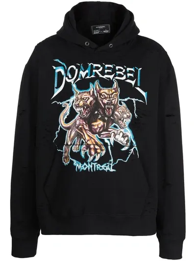 Domrebel Canine Graphic-print Pullover Hoodie In Schwarz