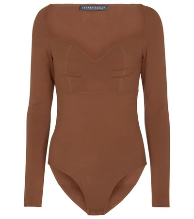 Zeynep Arcay Princess Stretch-knit Bodysuit In Brown