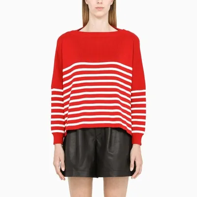 Valentino Red And Ivory Striped Sweater