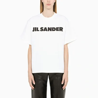 Jil Sander White Boxy T-shirt With Logo Print In Beige