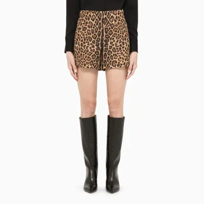 Valentino Leopard Wool Shorts In Multicolor