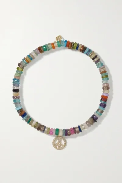 Sydney Evan Mini Peace Sign 14-karat Gold, Diamond And Bead Bracelet