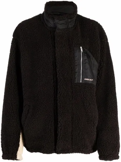 Ambush Two-tone Teddy Jacket In Brown