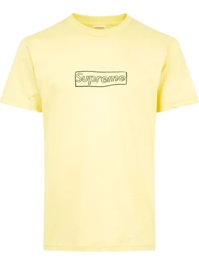 Supreme X Kaws Chalk Logo T-shirt In Yellow