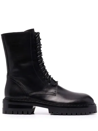 Ann Demeulemeester Leather Combat Boots In Black