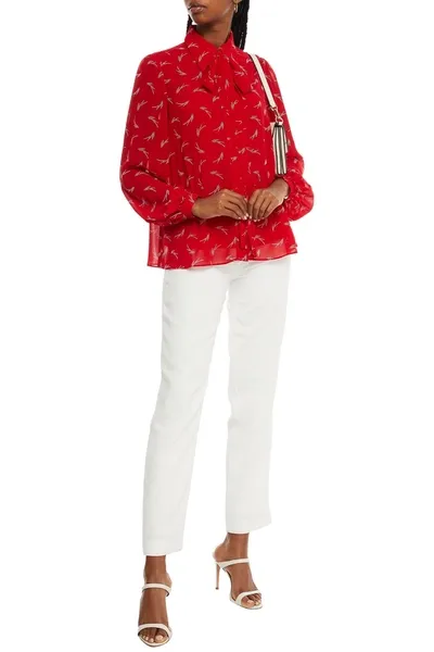 Michael Michael Kors Pussy-bow Printed Georgette Shirt In Red