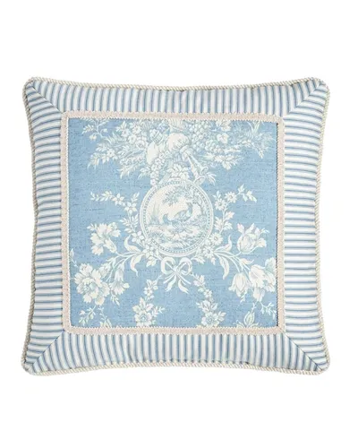 Sherry Kline Home Framed Country Manor Toile-print Pillow, 18"sq. In Ivory/blue