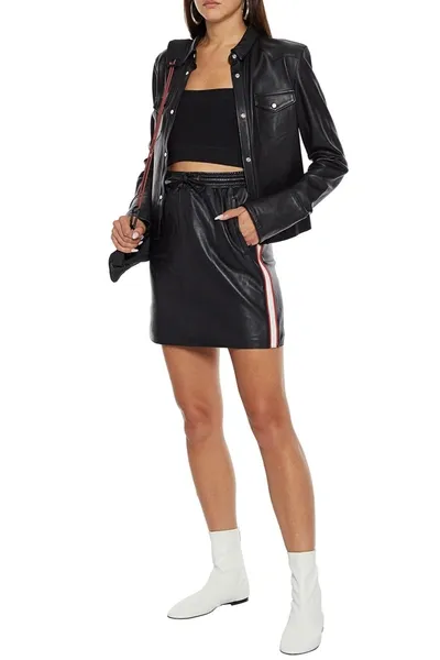 Walter Baker Halie Striped Leather Mini Skirt In Black