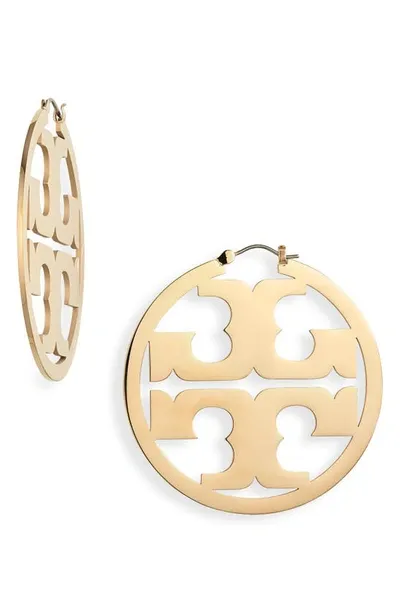 Tory Burch Miller Logo Hoop Earrings In Tory Gold