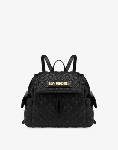 Love Moschino Shiny Quilted Backpack In Black