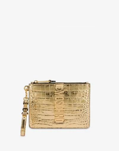 Moschino Couture Biker Laminated Clutch In Gold