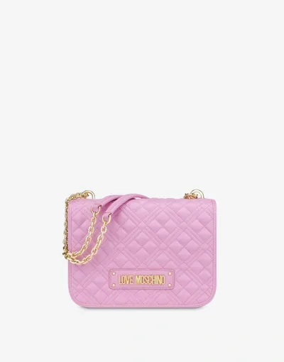 Love Moschino Shiny Quilted Shoulder Bag In Pink