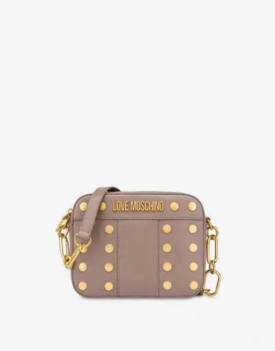 Love Moschino Gold Studs Camera Bag In Taupe