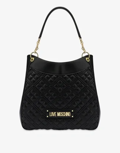 Love Moschino Shiny Quilted Hobo Bag In Black