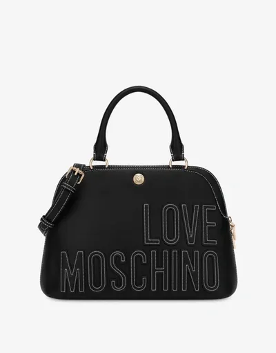 Love Moschino Embroidery Logo Hand Bag In Black