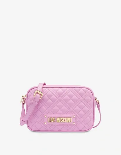 Love Moschino Shiny Quilted Camera Bag In Black