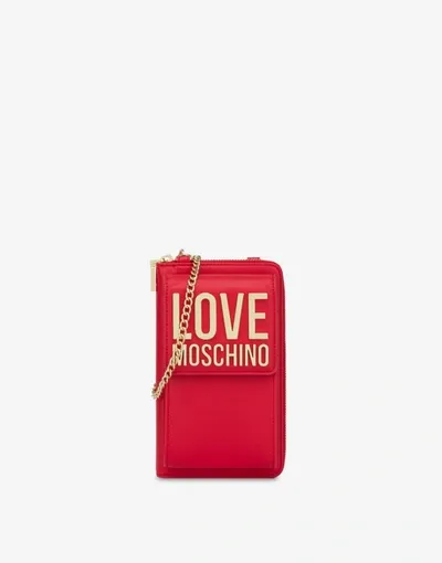 Love Moschino Gold Metal Logo Mobile Phone Wallet In Black