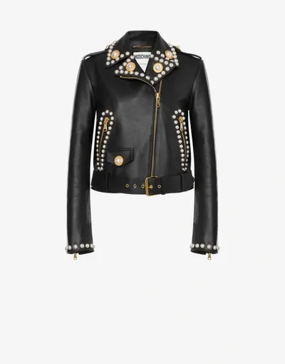 Moschino Nappa Biker With Pearls In Black