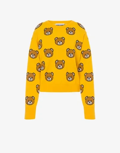 Moschino Allover Teddy Bear Sweater In Saffron Yellow