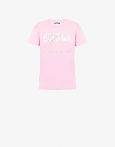 Moschino Crystal Logo Jersey T-shirt In Pale Pink