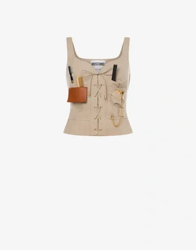 Moschino Cotton Gabardine Surviver Kit Bustier In Light Brown