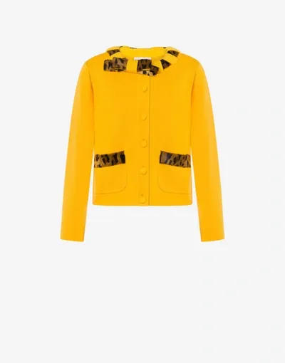 Moschino Leopard Print Details Wool Cardigan In Saffron Yellow