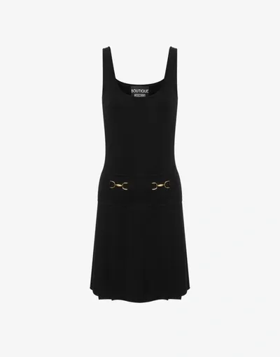 Boutique Moschino Gold Horsebit Stretch Viscose Dress In Black