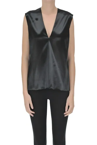 Jil Sander Structured Satin Top In Black