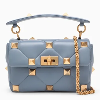 Valentino Garavani Light Blue Roman Stud Quilted Chain Small Bag