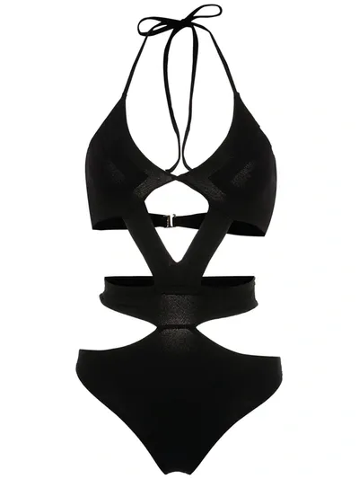 Amir Slama Cut Out-detail Swimsuit In Schwarz