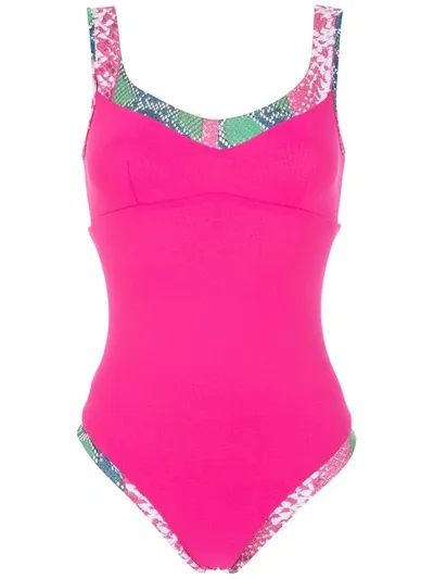 Amir Slama Snakeskin Print Swimsuit In Rosa