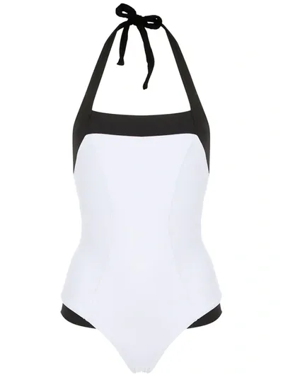 Amir Slama Two-tone Swimsuit In Weiss